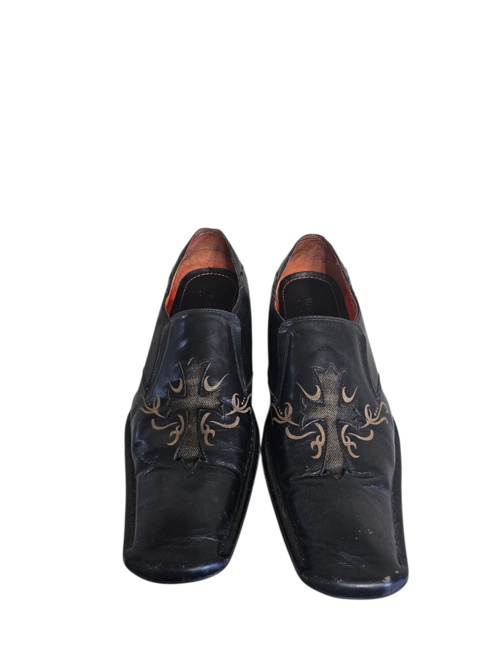 Robert Wayne LANTERN Slip On Loafers Mens Sz 12 Shoes Black with CANVAS Cross